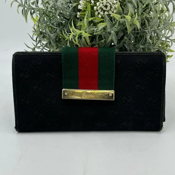 SOLD!!! GUCCI Vintage GG Web Black Canvas and Leather Heritage Collection Wallet - Picture 2 of 14